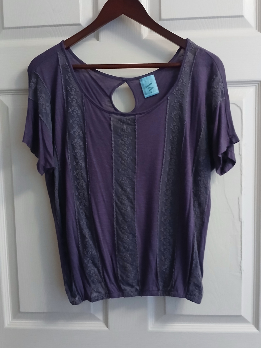 h.i.p. Purple Short Sleeve Keyhole Accent Top